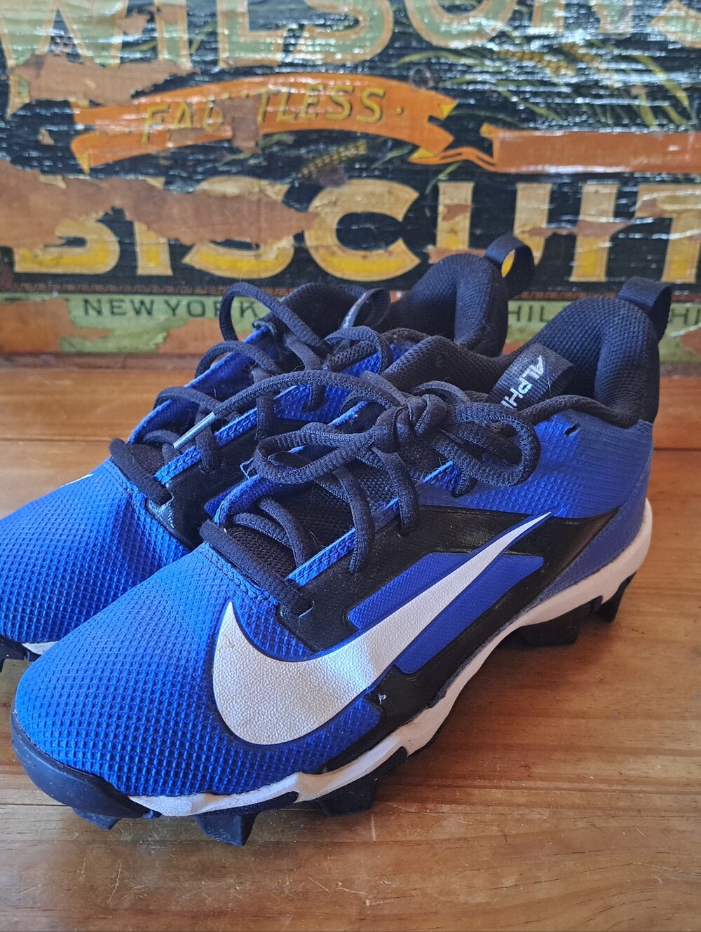 Nike Alpha Menace 4 Shark Football Cleats Child Size 4.5 Youth Blue White FQ4012
